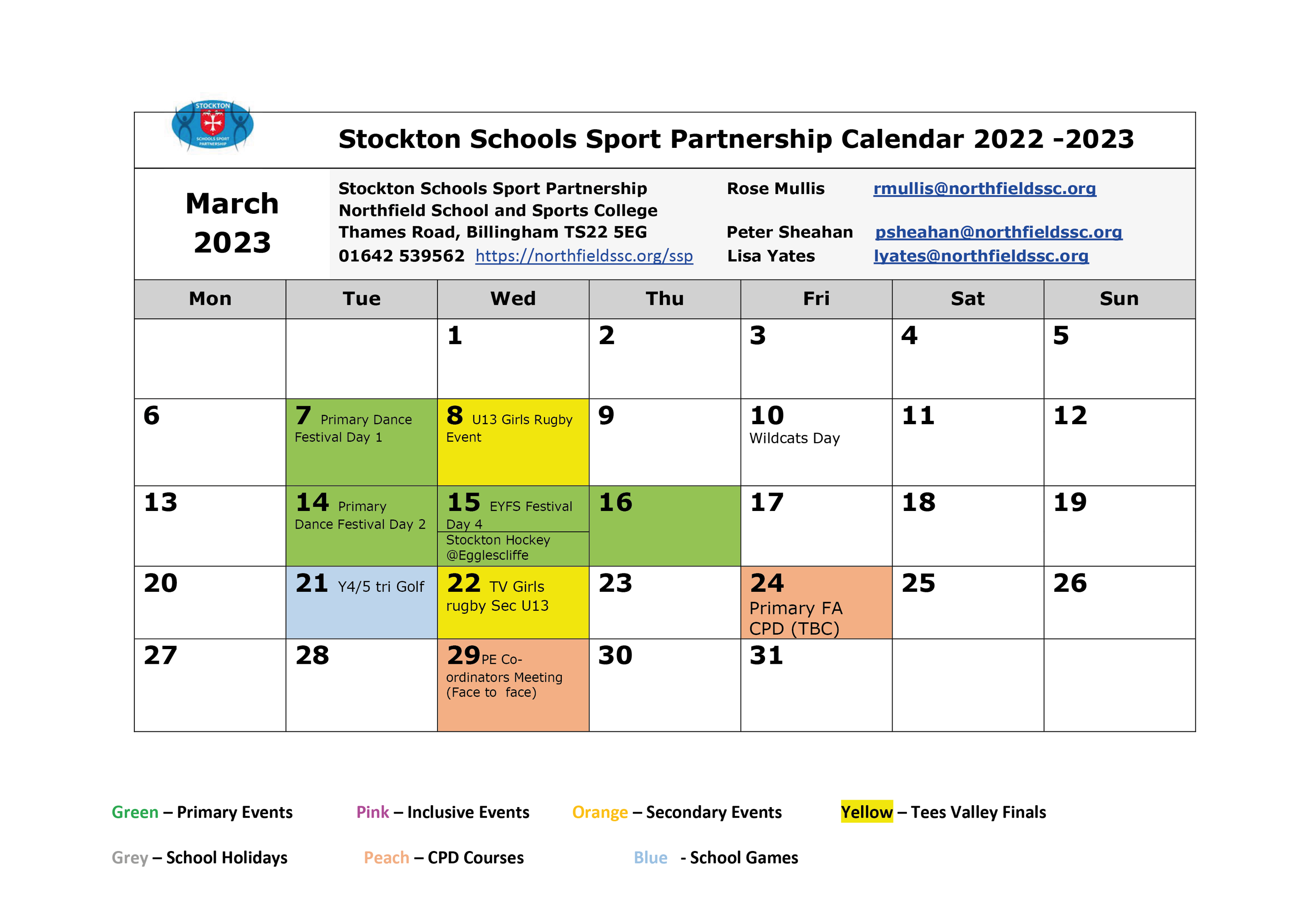 Sssp calendar 2022 23 march
